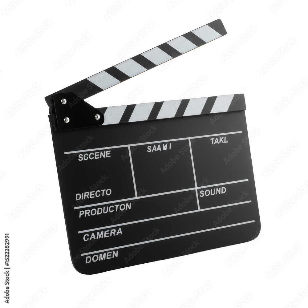 Fototapeta premium Isolated Transparent Clapperboard Black Film Slate Action Movie Production