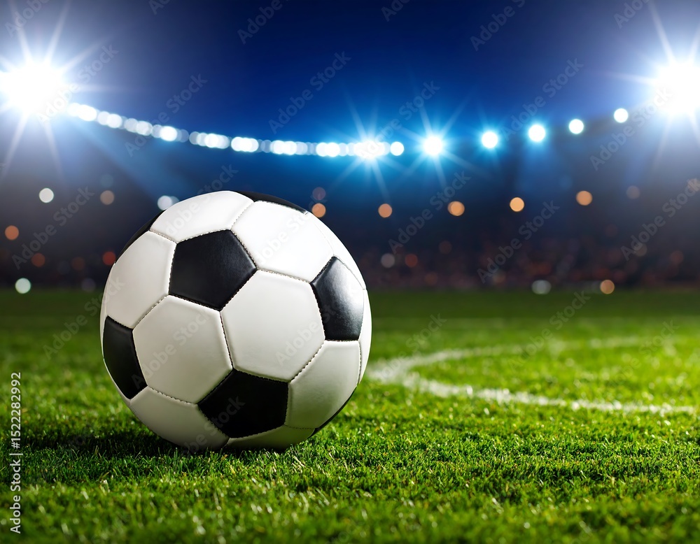 Fototapeta premium Soccer ball on a stadium field at night (1)