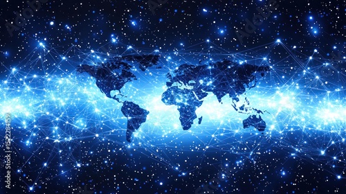 World map with glowing network of interconnected points