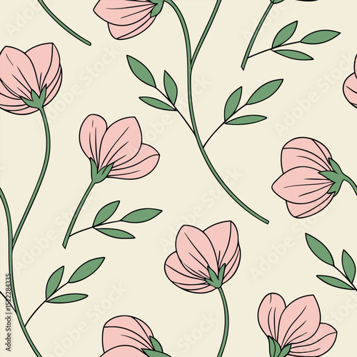 Vector Sweet Pea Flowers Seamless Pattern – Delicate Floral Repeat Design for Fabric and Decor