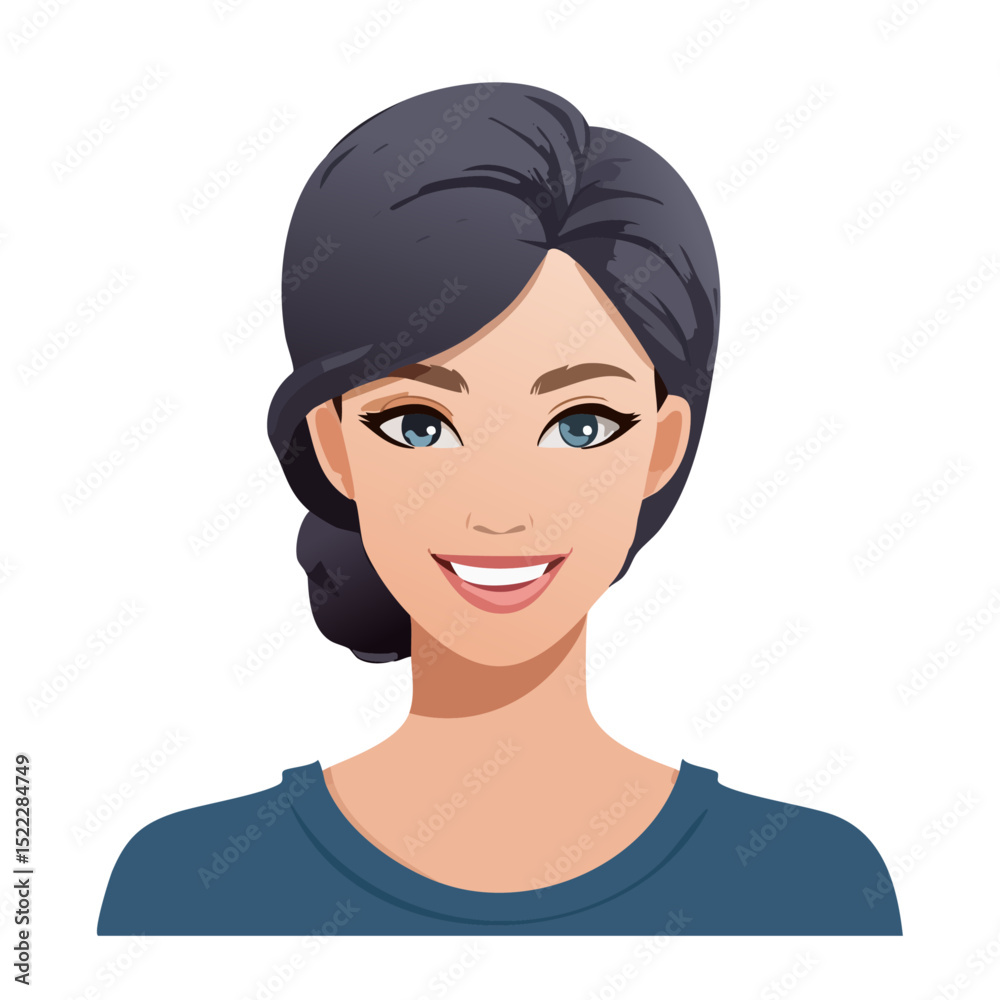 Fototapeta premium Flat Vector. Portrait of only one Woman. Simple Background.