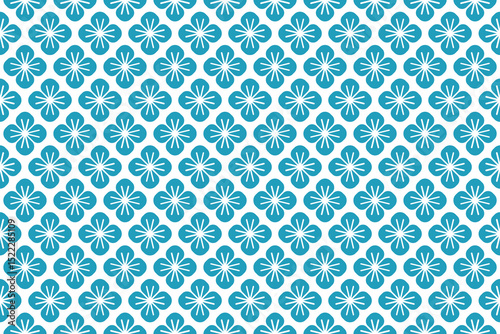 Seamless vector pattern with abstract geometric blue floral elements on a white background. Vector illustration