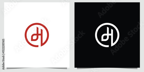 Elegant DH letter logo design with red and white on a black background