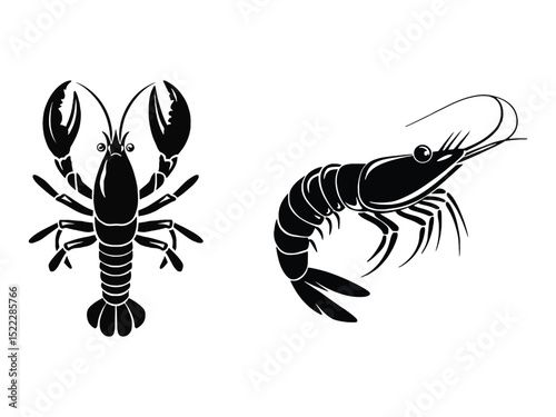 Delicious Lobster and Shrimp Silhouettes - Seafood Delicacy Vector Art