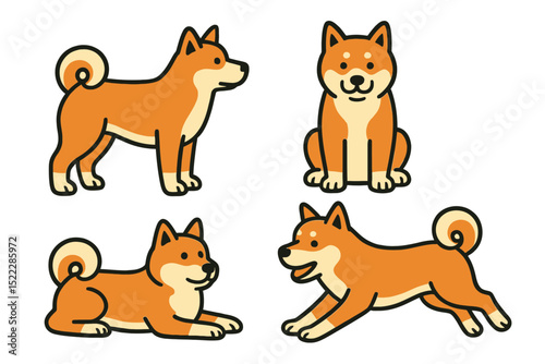 Akita Inu dog in various poses on a transparent background