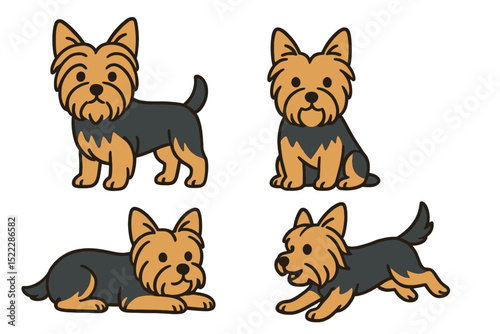 Yorkshire terriers in various playful poses and expressionson a transparent background  