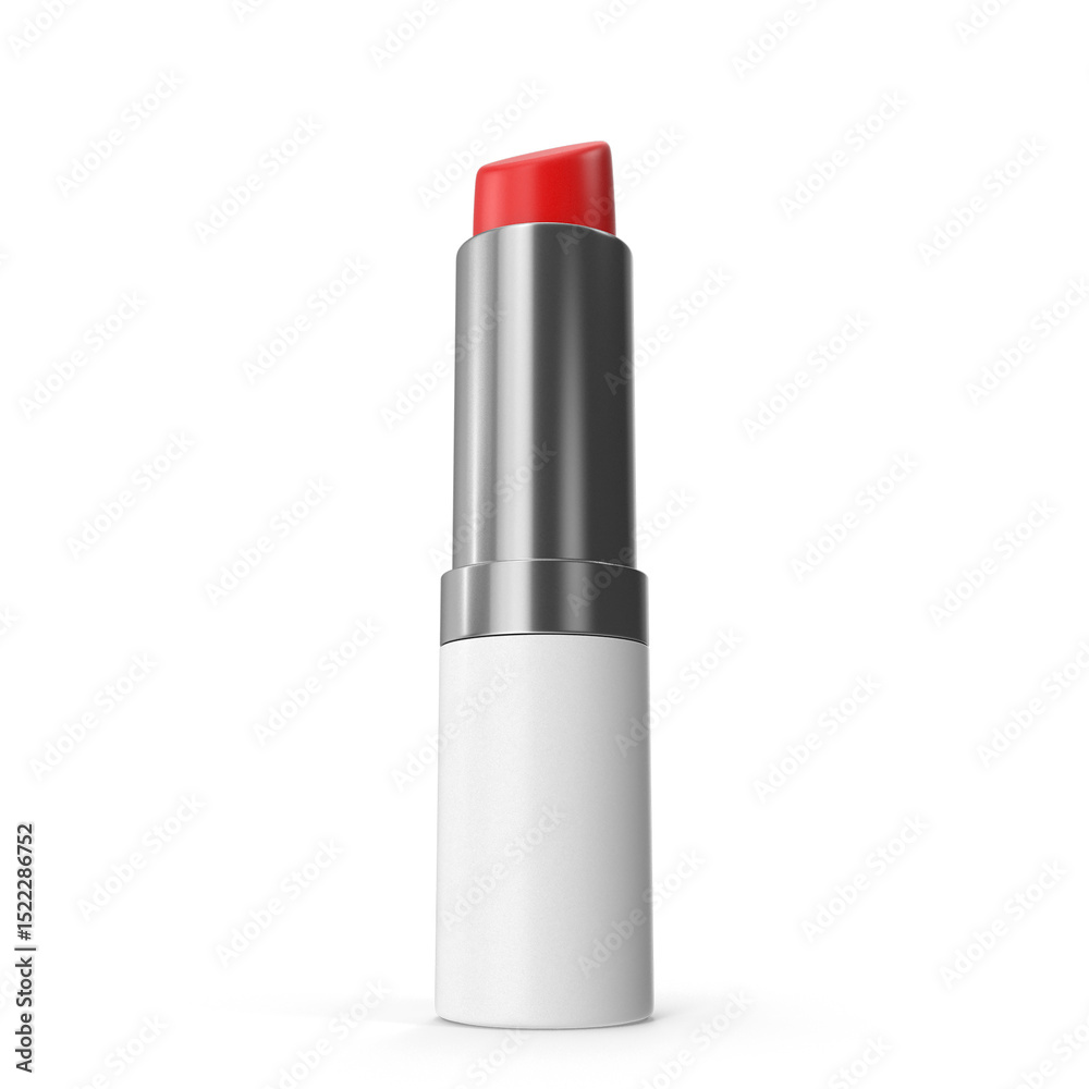 Obraz premium Red Lipstick in Silver and White Case isolated on transparent background