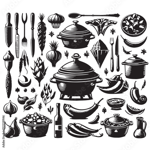 vector set of kitchen utensils