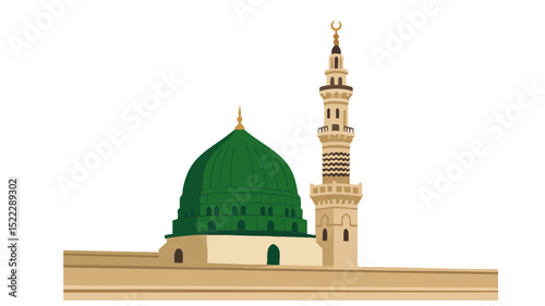 Green Dome Mosque of Prophet Muhammad in Medina Vector