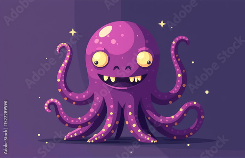 purple monster tentacles created pixel art style vector flat design illustration modern graphics
