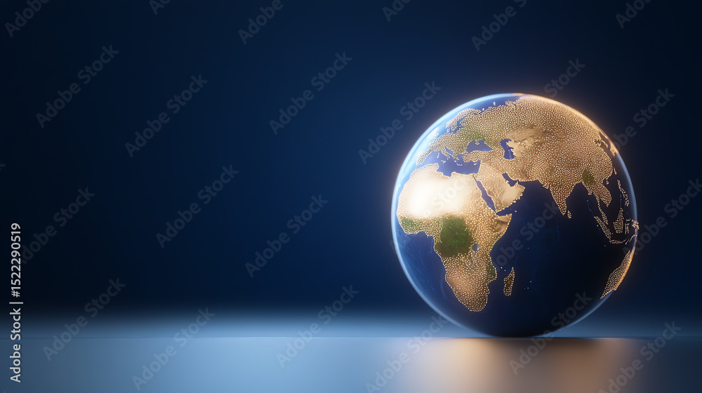 Fototapeta premium A beautifully illuminated globe highlighting the continents of Africa and Asia against a dark background.