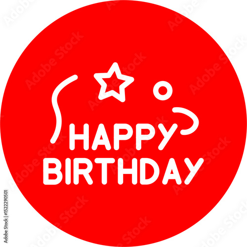 Birthday Text Vector Line White Circle Red