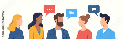 simple intuitive flat design illustrations people avatars speech bubbles convey modern technology group chats