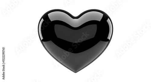 Glossy black heart symbol isolated on black background for romance and love