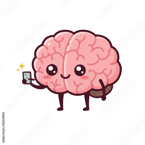 Pixel Art Illustration of Kawaii Pink Brain Holding a Magic Wand