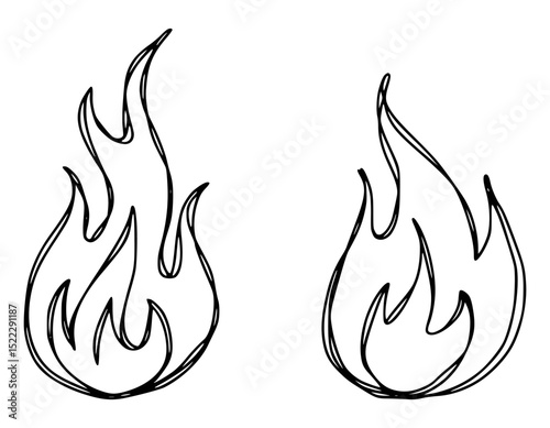 Hand drawn black and white flames isolated on white background
