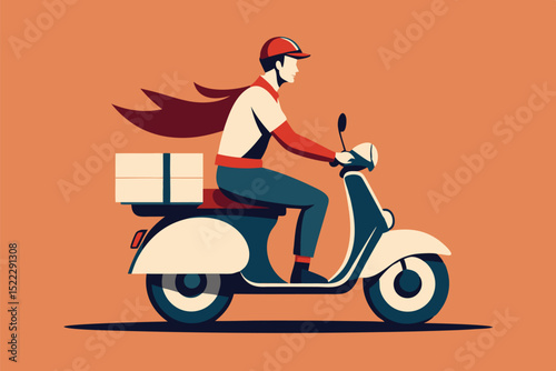 Fast delivery service man riding scooter with package vector