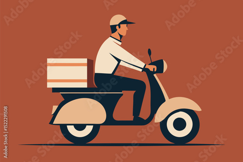 Delivery man on scooter delivering package vector graphic