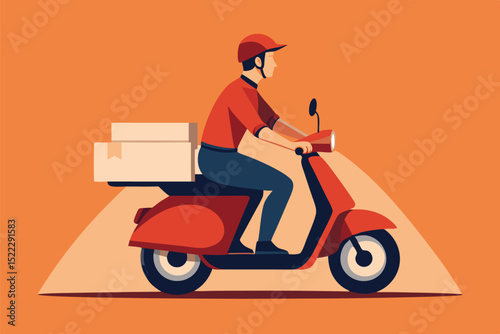 Delivery service man riding scooter with packages illustration