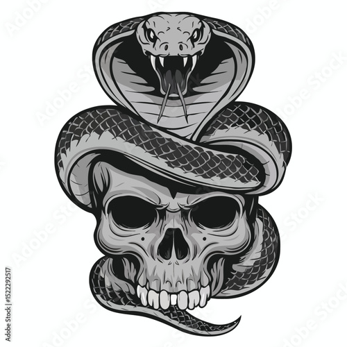 Skull with cobra illustration tattoo design vector art