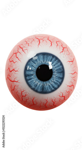 Realistic Blue Eyeball with Red Veins on Isolated Transparent Background