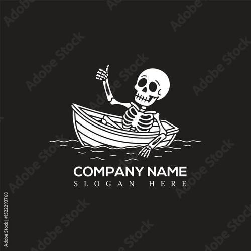 Skeleton on a boat logo design