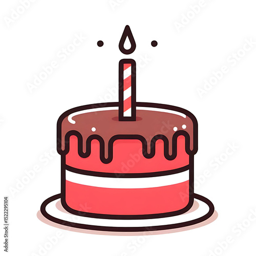illustration of a birthday cake with lit candles on a transparent background. Generative AI