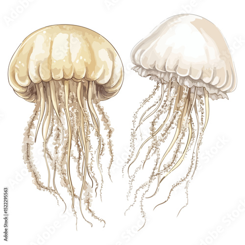 Jellyfish set, underwater animal, vector, transparent background, nature, icon, isolated, natural, animal, aquarium, ocean, underwater