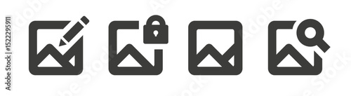 Set of image and picture gallery icon vector illustration. Edit, savety, lock and search design
