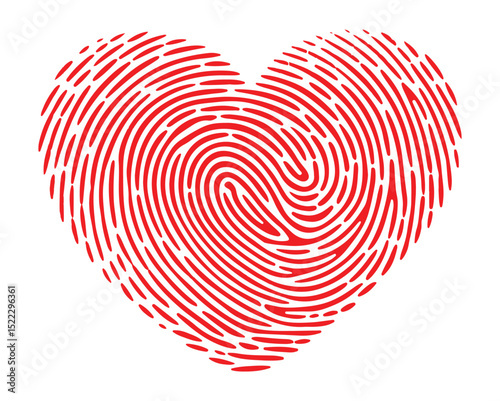 Red heart shaped fingerprint symbolizing love and unique identity