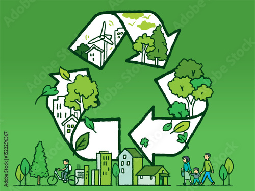 Sketch doodle recycle reuse reduce symbol with live environment. Recycle icon sign for ecological. Hand-drawn style vector 