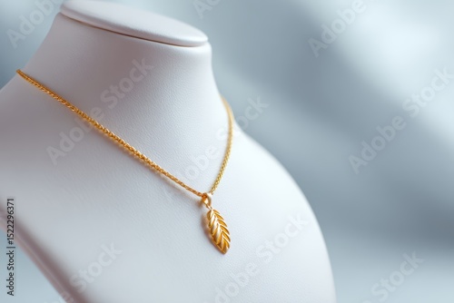 Gold necklace with delicate pendant displayed on white mannequin bust, ideal for jewelry store or fashion showcase
