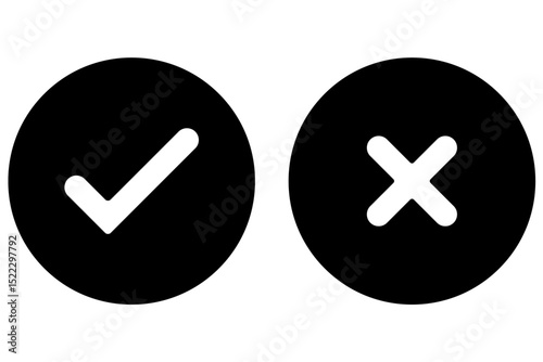 Set of tick mark and cross mark isolated in black colour and stroke with white background, check and cross mark icon set. checkmark and x mark icon use for apps and website. checkmark, icon, vector.