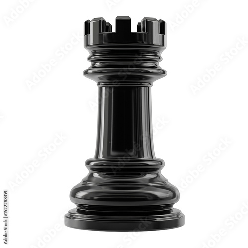Black chess rook on a transparent background. Used in infographics, game layouts, logic visuals, and tactical concepts.