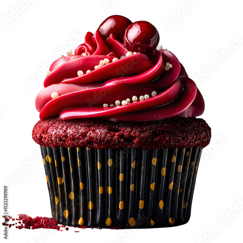 Red velvet cupcake with frosting swirl, isolated on transparent background --ar 1:1 --v 7.0 --p 537mr6h --s 250