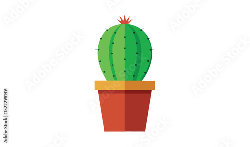 Green cactus in brown pot flat icon illustration