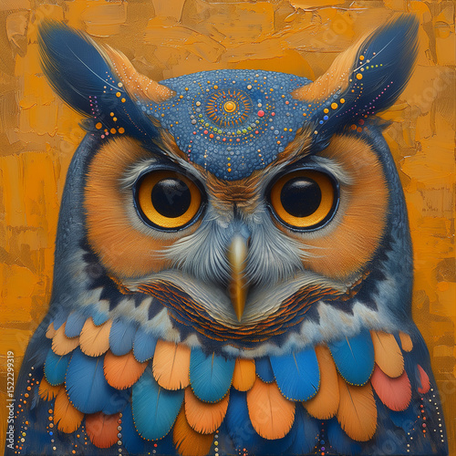 Whimsical Wisdom: A Playful Owl Illustration With Ornate Details and a Warm, Colorful Palette.