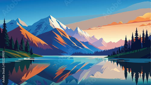 Mountain lake landscape reflection scenic nature artwork