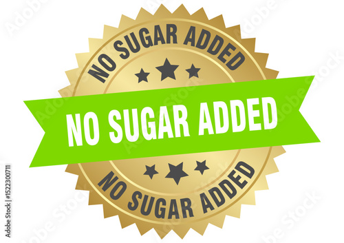 no sugar added. no sugar added round green and gold label isolated on transparent background