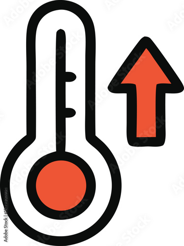 Thermometer icon with upward arrow illustrating rising temperature