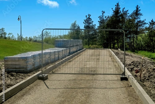 Road construction with safety fence.