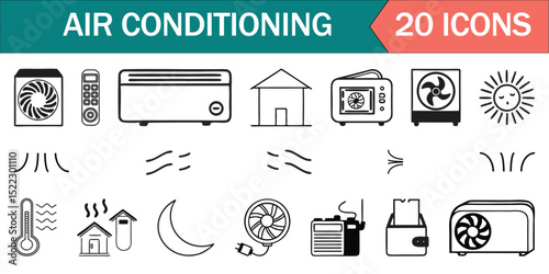 Air Conditioning and HVAC Editable Stroke Outline Icons Set | Flat Vector Illustration | Pixel Perfect 64x64 | Cooling, Heating, Fan, Thermostat Symbols