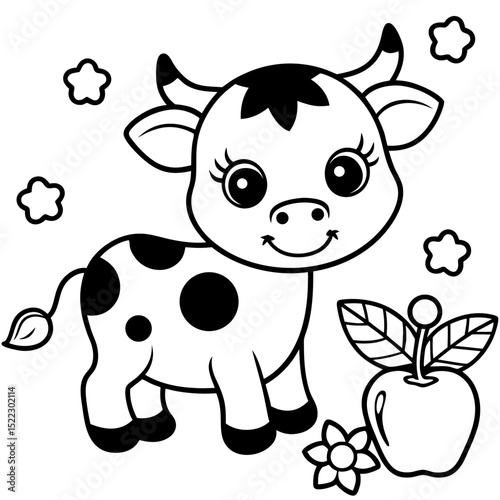 Baby Cow coloring page vector design 
