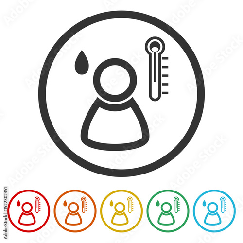 Sweating flat icon. Set icons in color circle buttons
