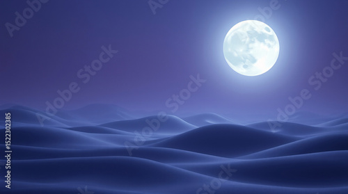 Indigo marble hills undulate softly beneath a surreal oversized moon, in a dreamlike sci-fi setting.