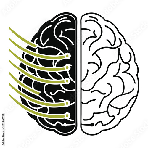 Human brain divided data processing concept
