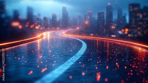 未来之夜的城市道路