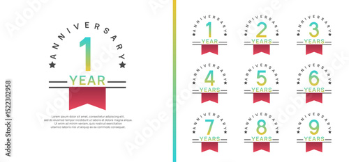 set of anniversary logo style with red ribbon. vector design blue color for celebration
