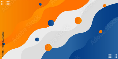Blue and orange geometric business banner design. Creative banner design with wave shapes and lines for template. Simple design on white horizontal banner. Eps10 vector
