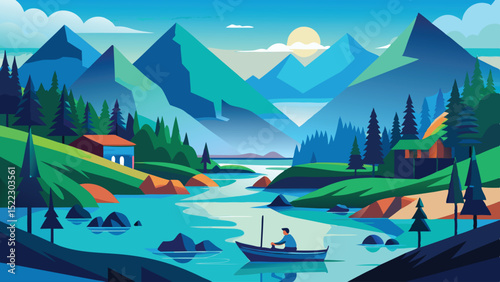 Beautiful mountain lake landscape scenery nature outdoor art